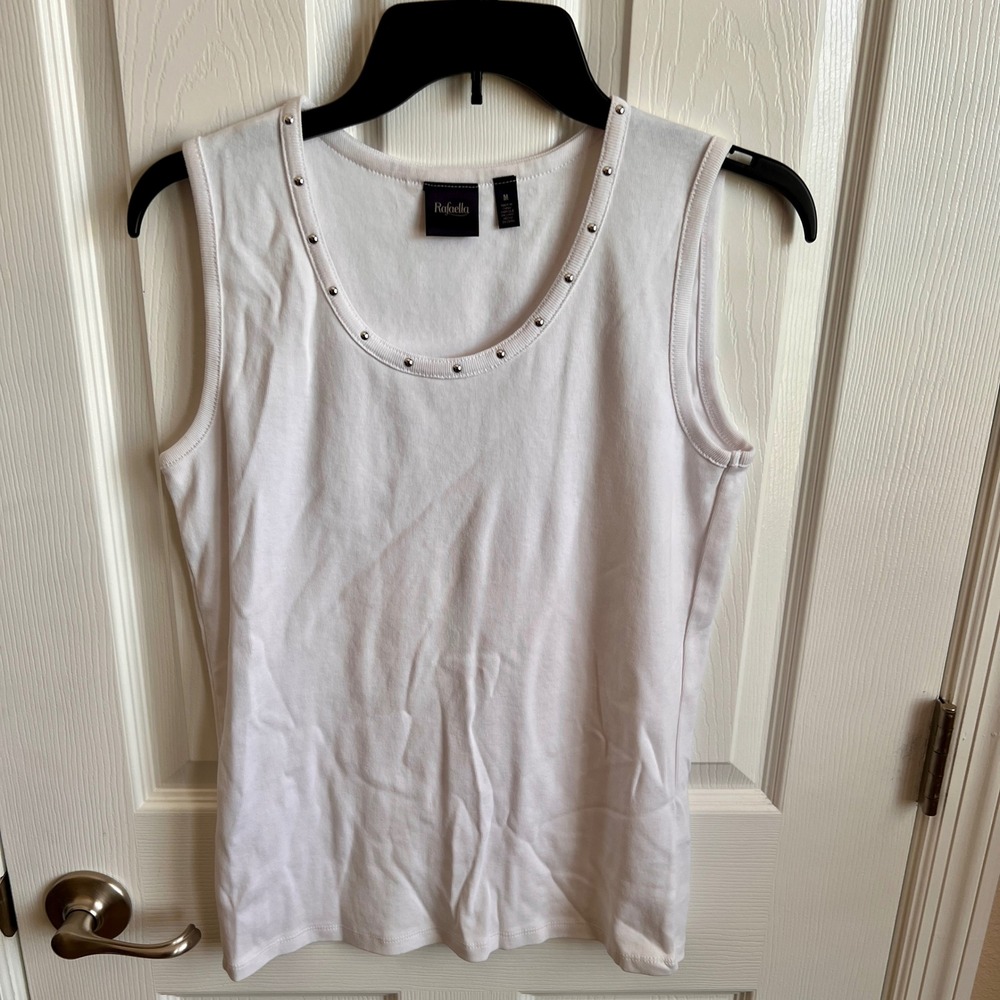 Rafaella Tank Top Studded Neck Sleeveless Casual White Top‎ Size M
